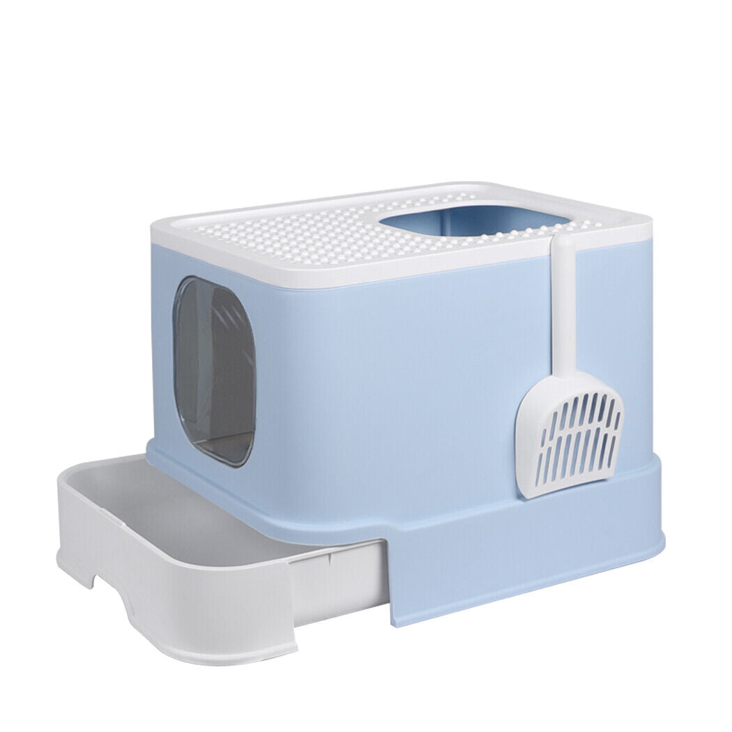 Image of Pawz Cat Litter Box Fully Enclosed Kitty Toilet Trapping Odor Control Basin Blue